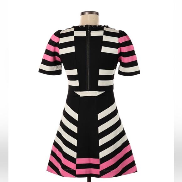 Kistini geometric sripe fit and flare silver stud collar dress, size medium - Picture 2 of 13